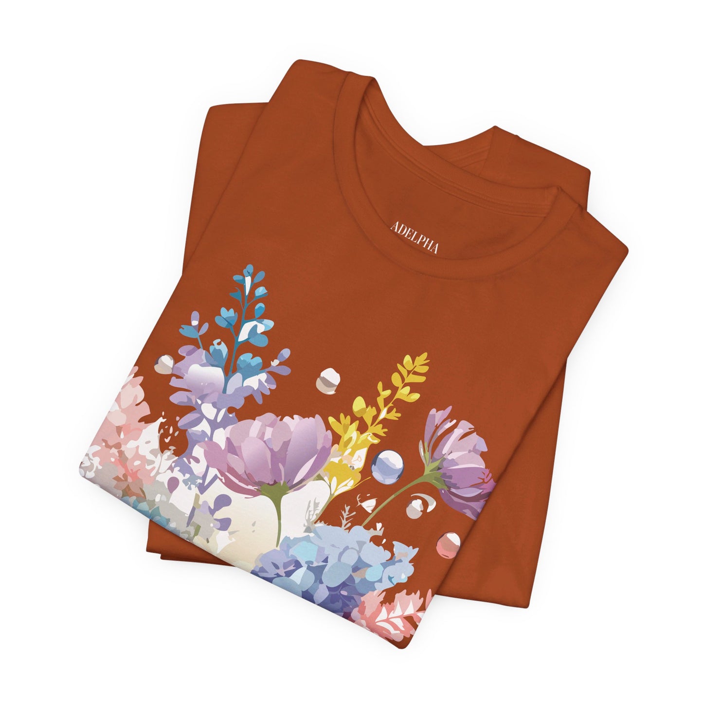 Natural Cotton Tee Shirt with Flowers