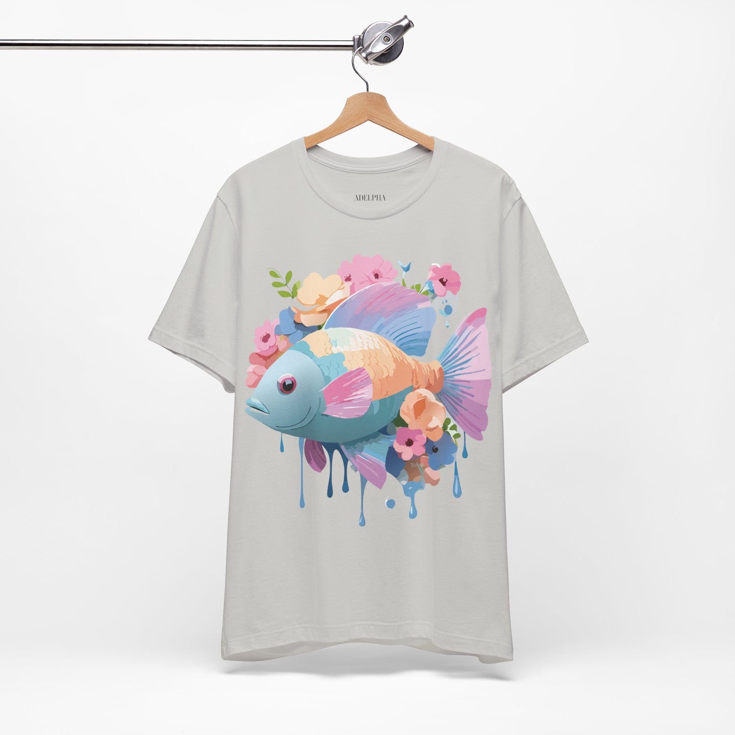 Natural Cotton Tee Shirt with Fish