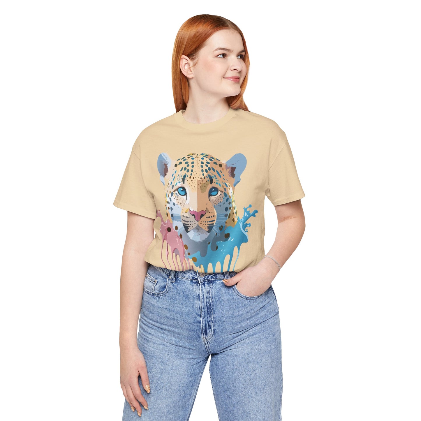 Natural Cotton Tee Shirt with Cheetah