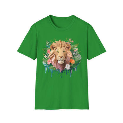 Lion Shirt Unisex Floral Lion Tee Animal Print Short Sleeve Tee