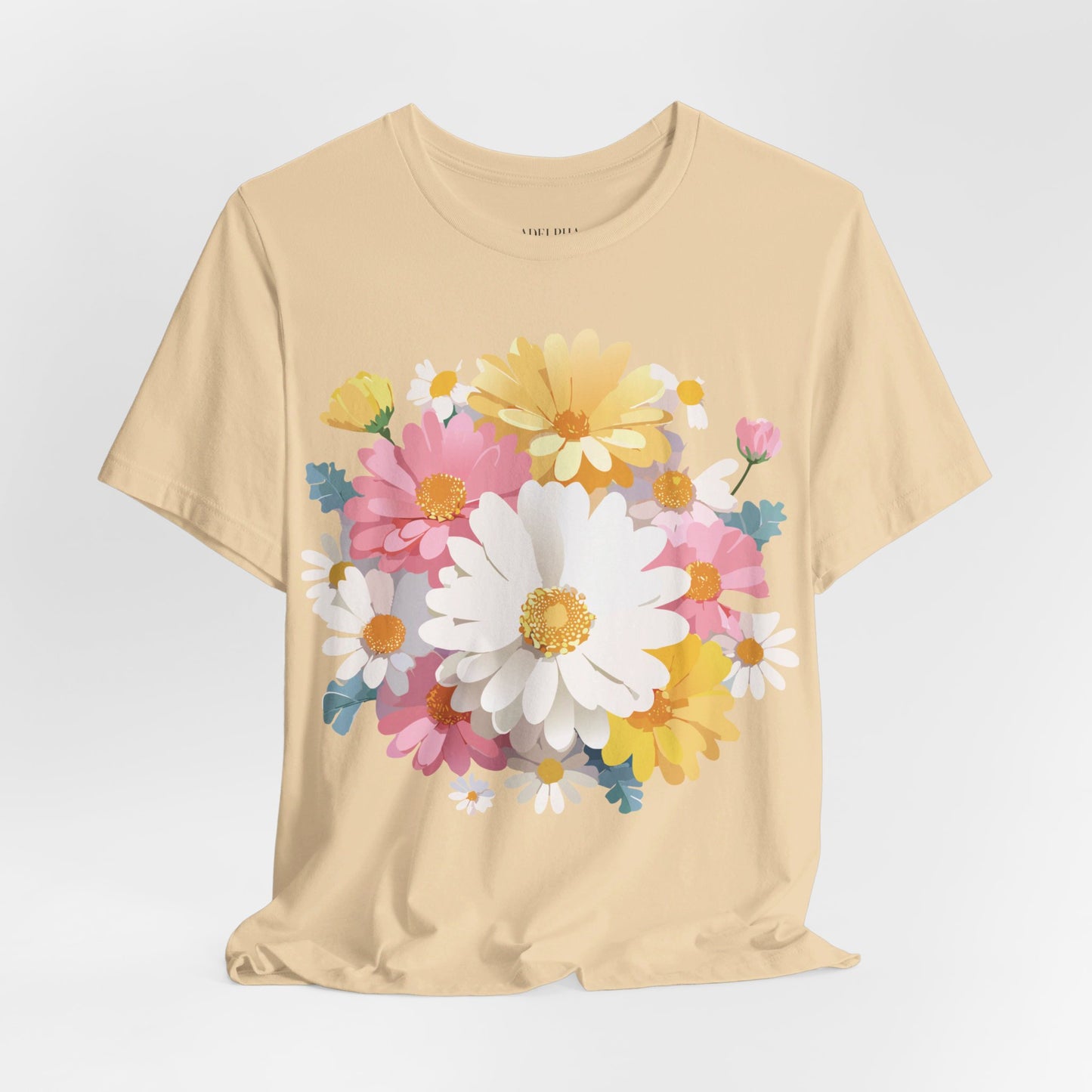 Natural Cotton Tee Shirt with Flowers