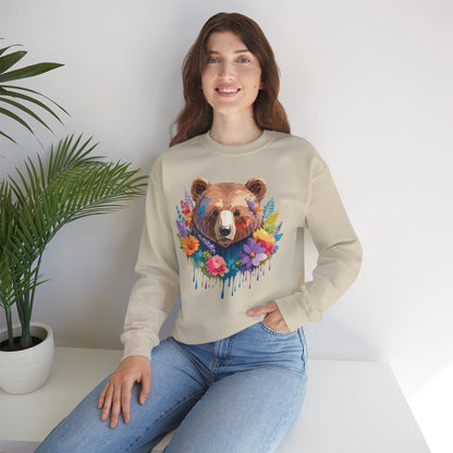 Unisex Floral Bear Sweatshirt Art Design Animals Gildan 18000 Crewneck