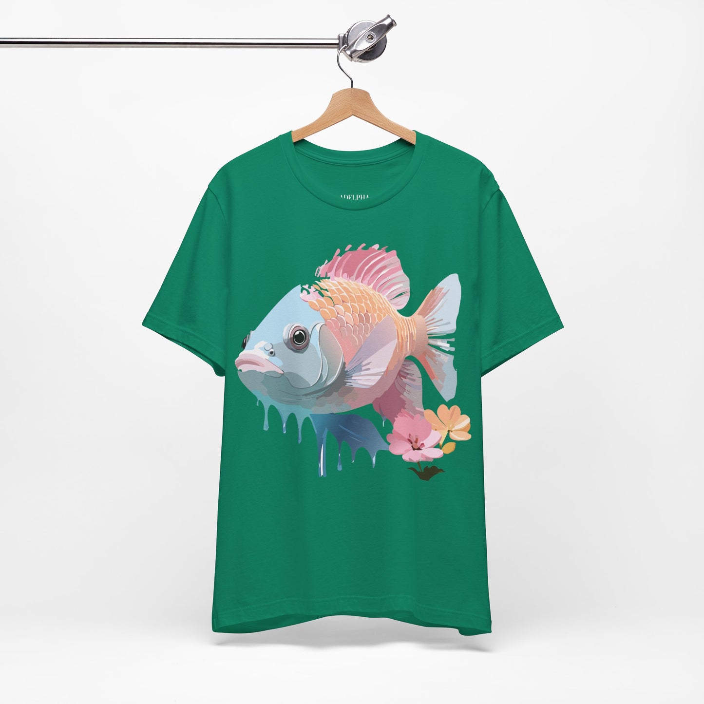 Natural Cotton Tee Shirt with Fish