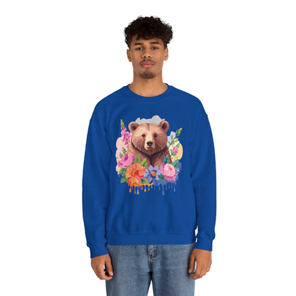Unisex Floral Bear Sweatshirt With Art Design Animals Print Graphic
