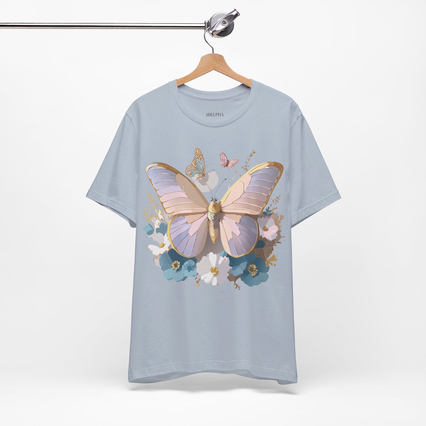 Natural Cotton Tee Shirt with Butterfly