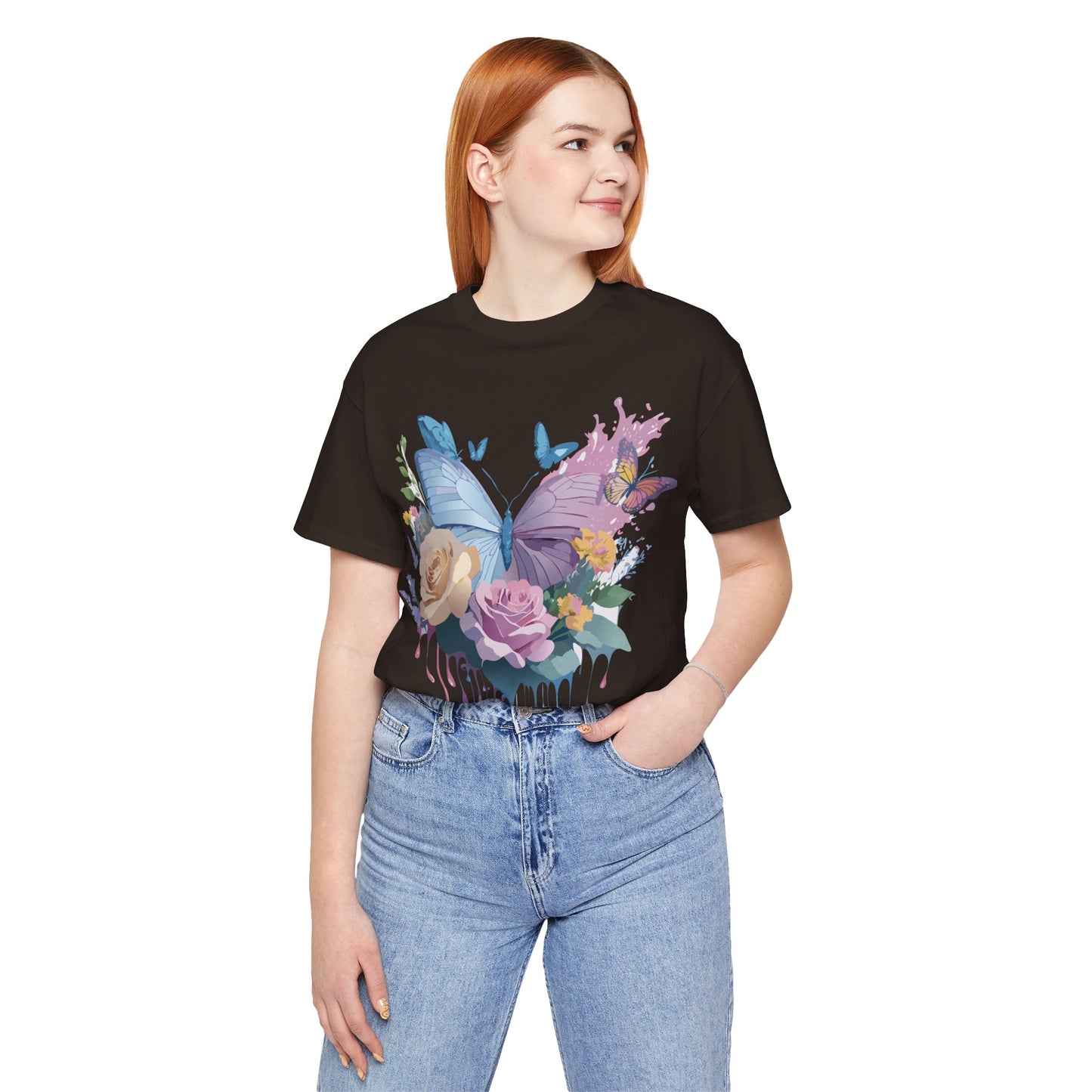 Natural Cotton Tee Shirt with Butterfly