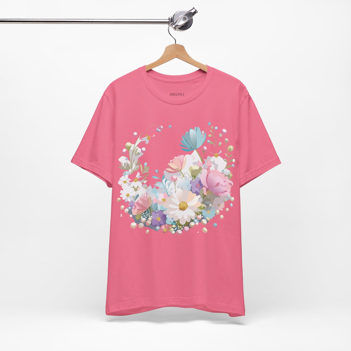 Natural Cotton Tee Shirt with Flowers