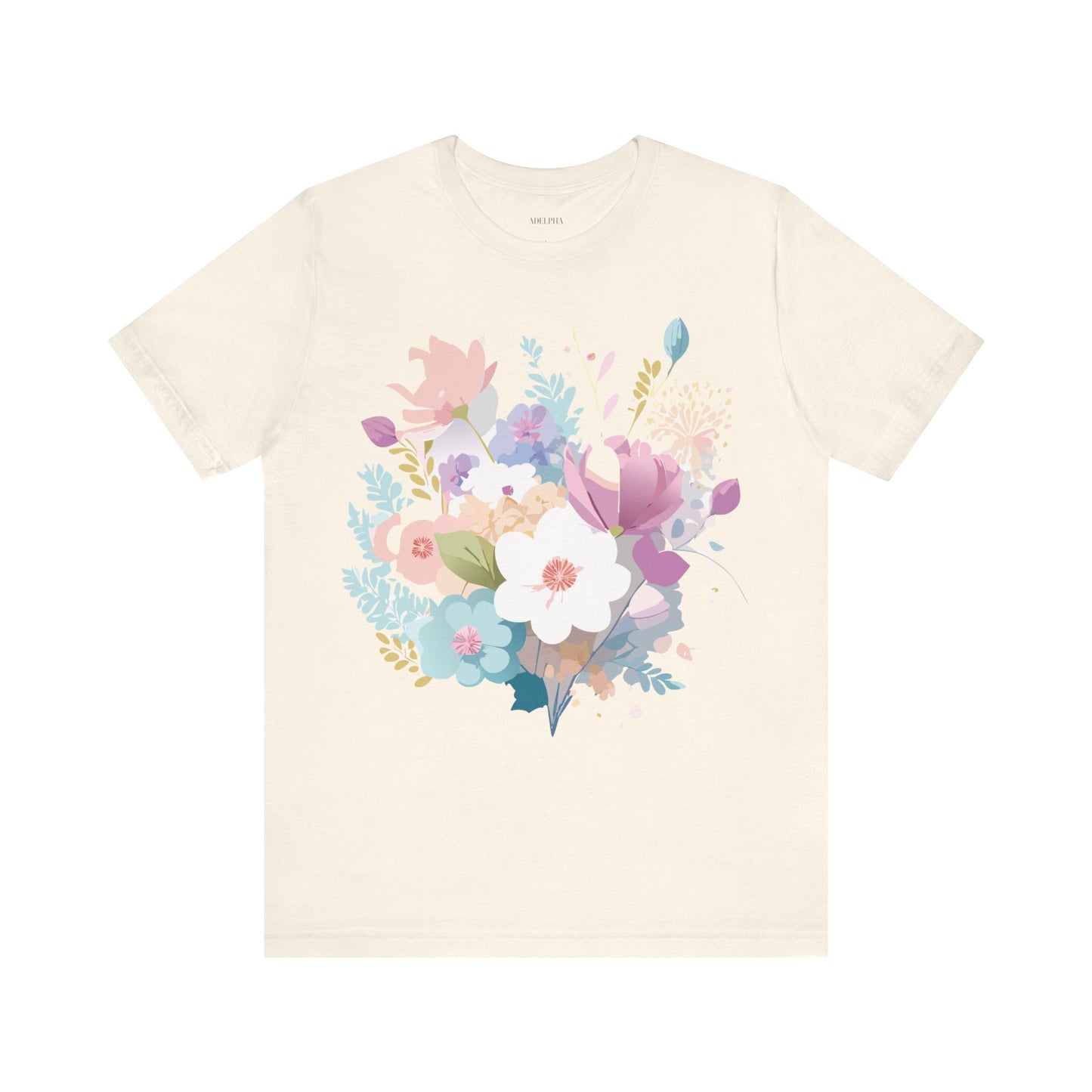 Natural Cotton Tee Shirt with Flowers