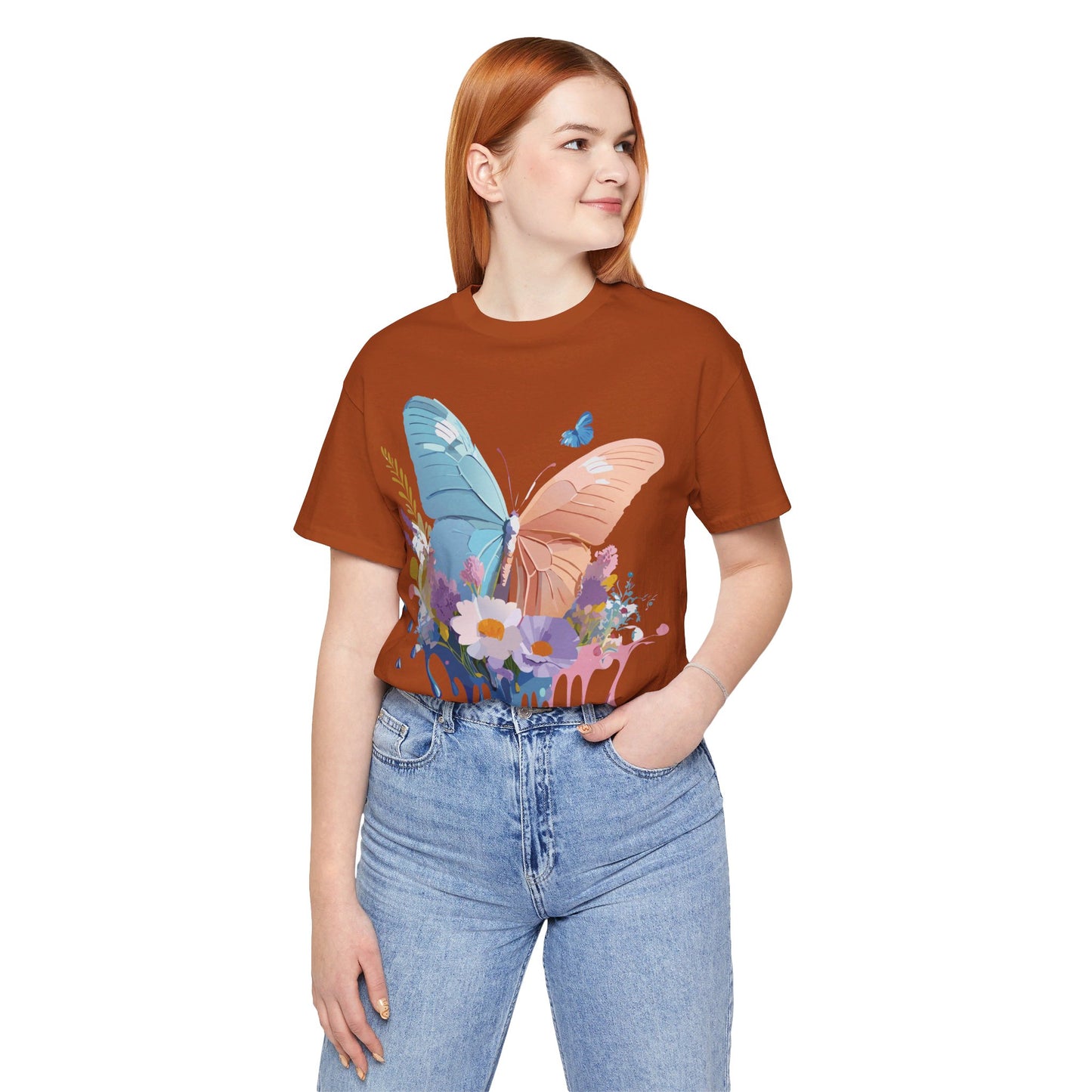 Natural Cotton Tee Shirt with Butterfly