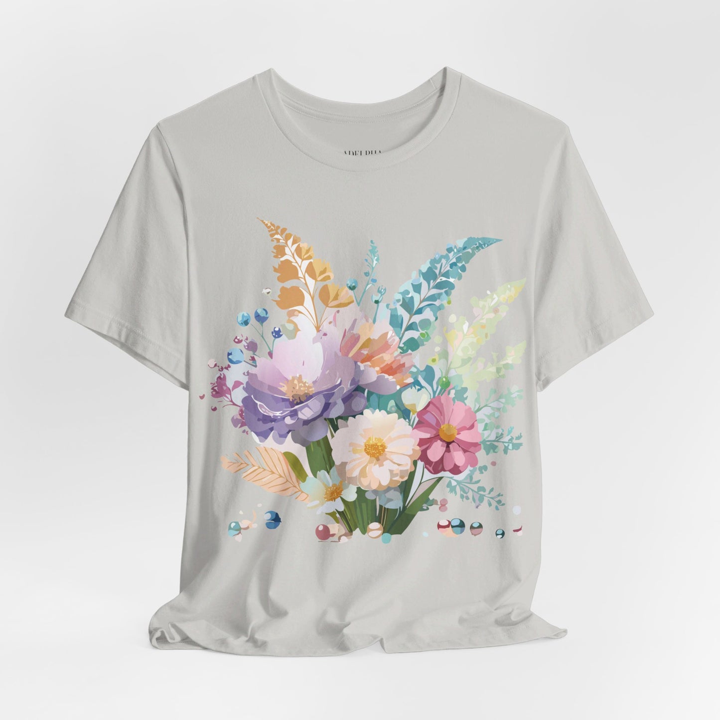 Natural Cotton Tee Shirt with Flowers