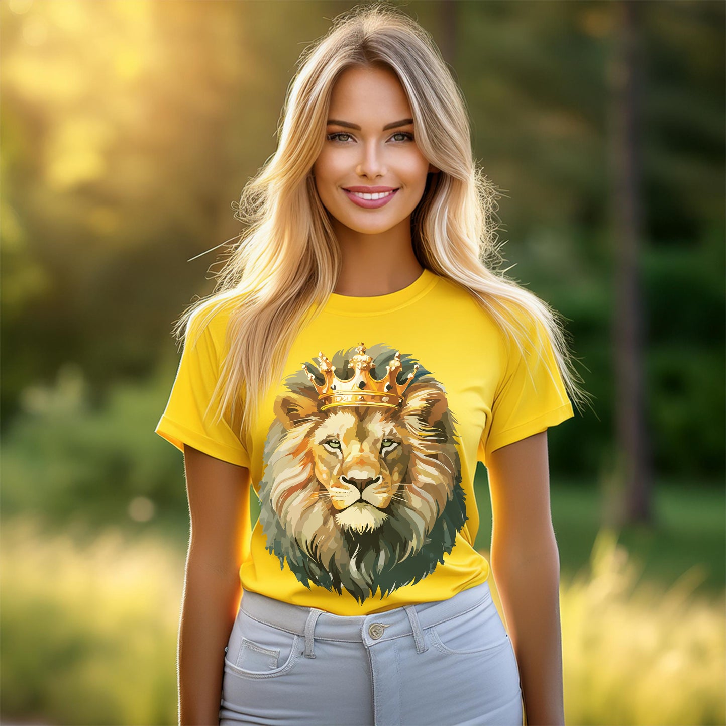 Lion with Crown Tee Unisex Cotton T-Shirt Regal King Lion Illustration, Wildlife Graphic Shirt - 1