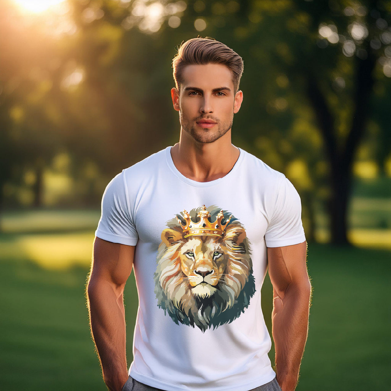 Lion with Crown Tee Unisex Cotton T-Shirt Regal King Lion Illustration, Wildlife Graphic Shirt - 1