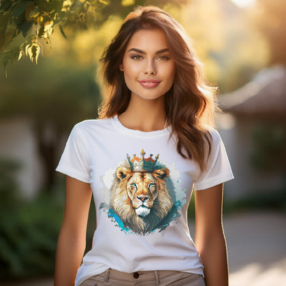 Lion with Crown Tee Unisex Cotton Watercolor King Lion Graphic T-Shirt 2