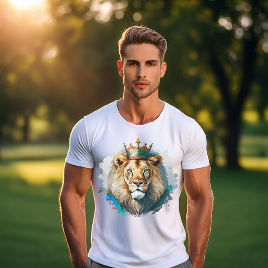 Lion with Crown Tee Unisex Cotton Watercolor King Lion Graphic T-Shirt 2