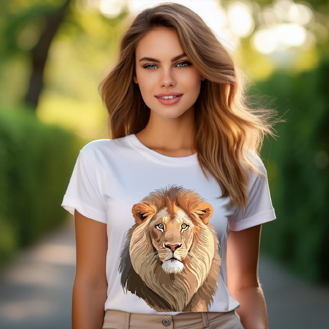 Safari Lion Head Illustration T-Shirt Unisex Cotton Realistic Lion Portrait Tee 3