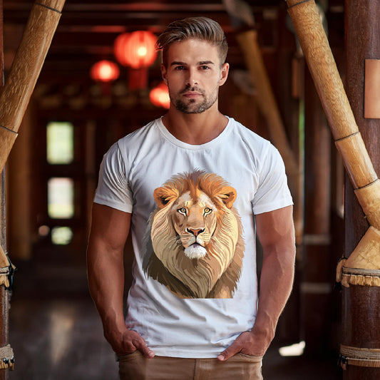 Safari Lion Head Illustration T-Shirt Unisex Cotton Realistic Lion Portrait Tee 3