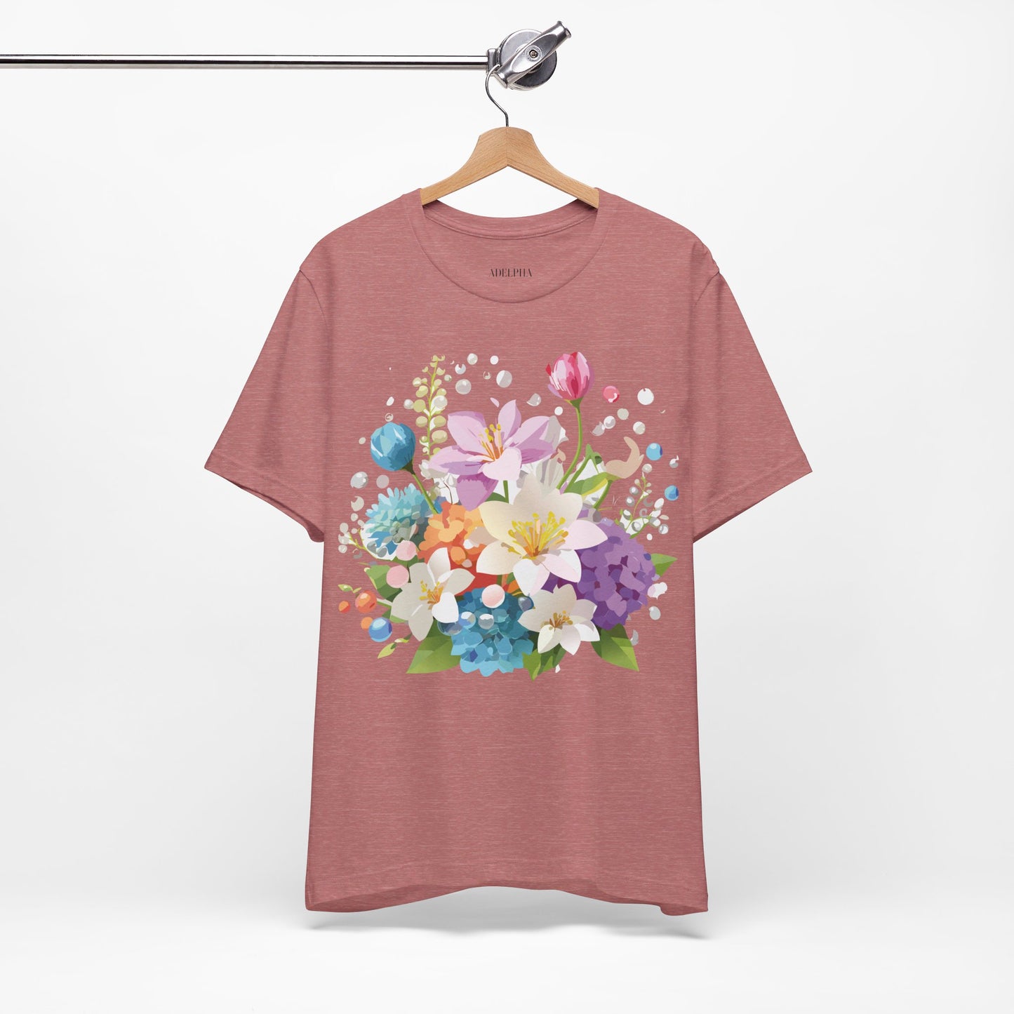 Natural Cotton Tee Shirt with Flowers