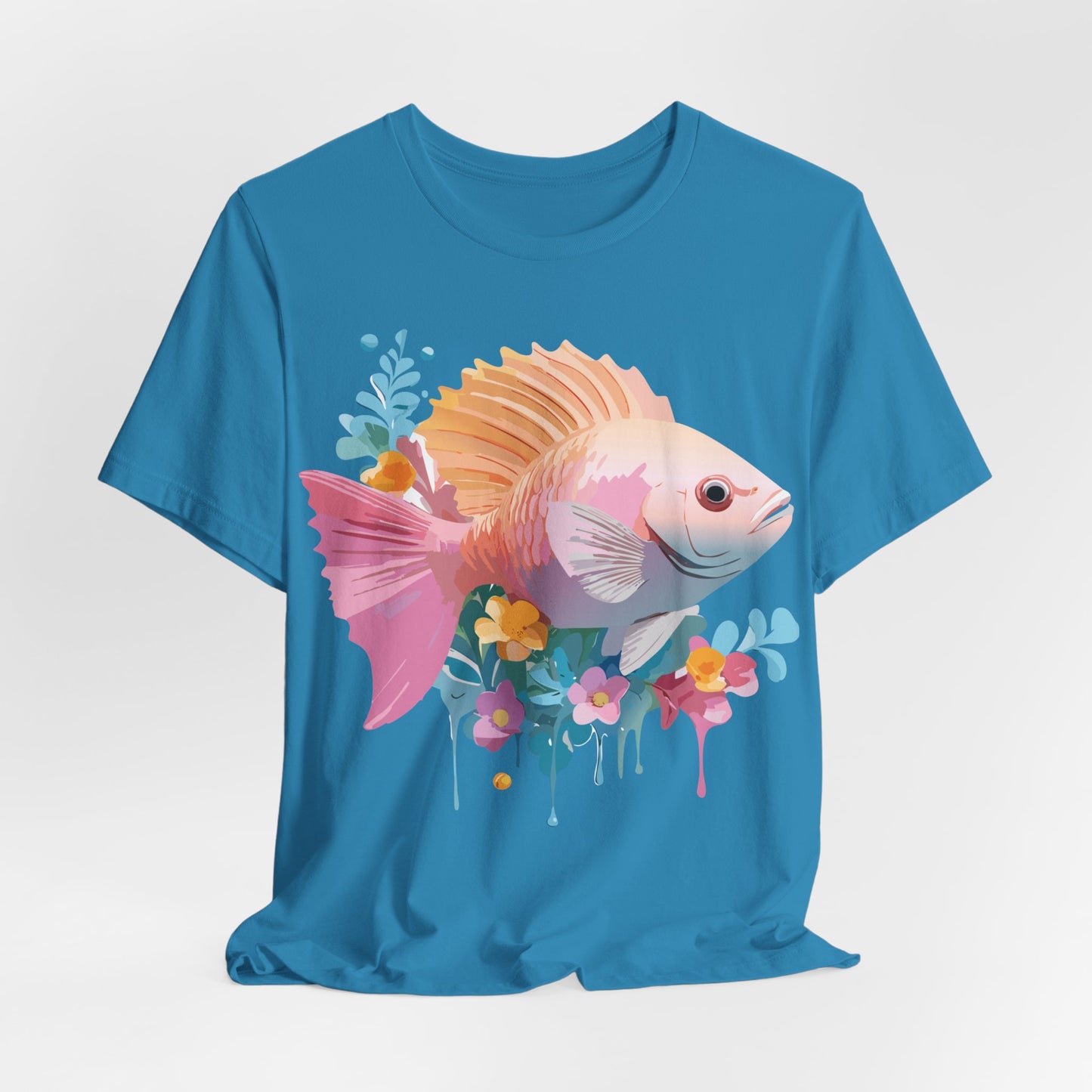 Natural Cotton Tee Shirt with Fish