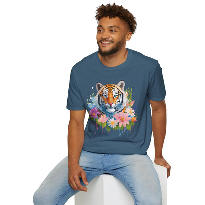Tiger Print Unisex Softstyle T Shirt 100 Percent Ring Spun Cotton Tee
