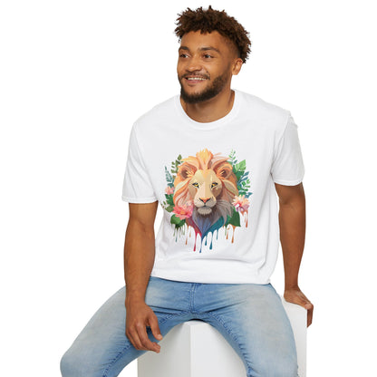Gildan Unisex Lion Shirt Floral Lion Tee Animal Print Softstyle Tee