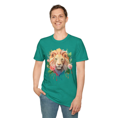 Gildan Unisex Lion Shirt Floral Lion Tee Animal Print Softstyle Tee