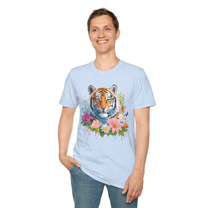 Tiger Print Unisex Softstyle T Shirt 100 Percent Ring Spun Cotton Tee