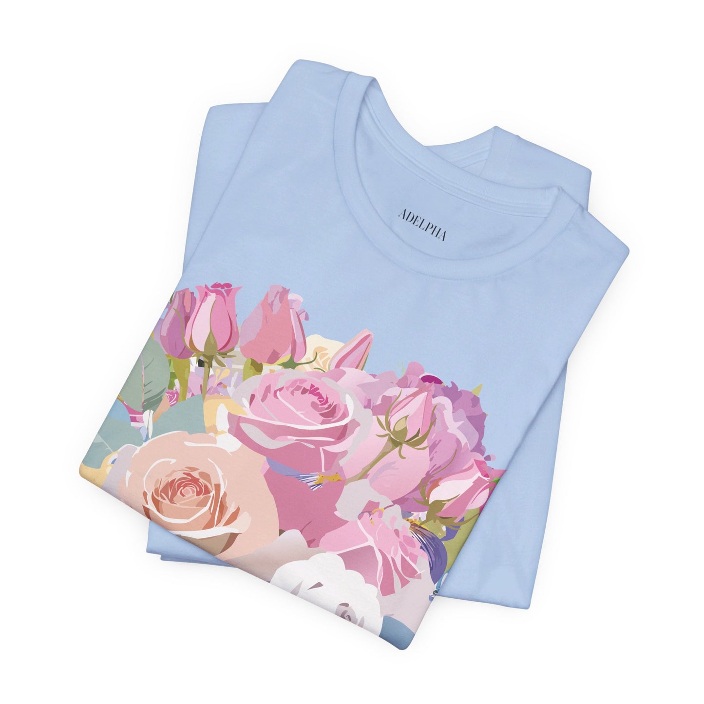 Natural Cotton Tee Shirt with Flowers