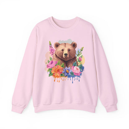 Unisex Floral Bear Sweatshirt With Art Design Animals Print Graphic