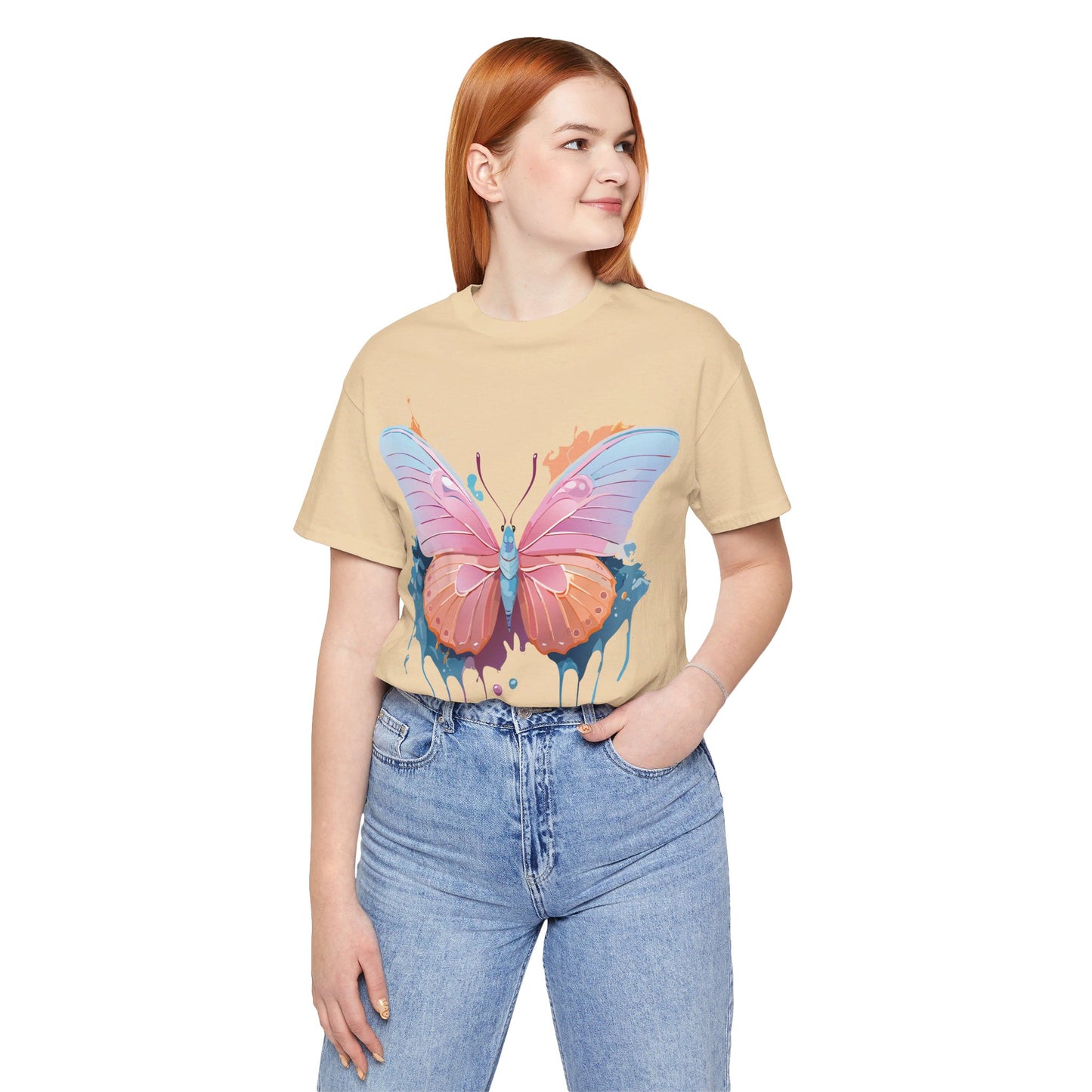 Natural Cotton Tee Shirt with Butterfly