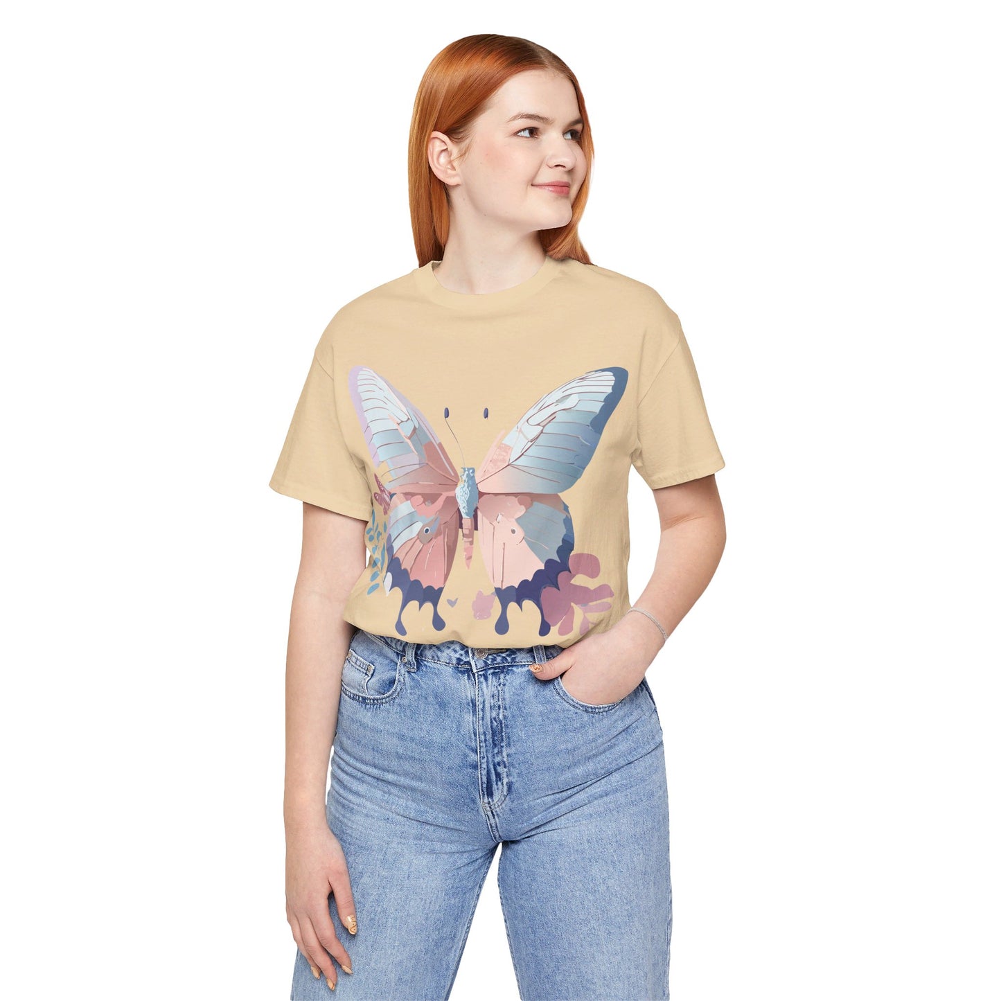 Natural Cotton Tee Shirt with Butterfly