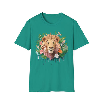 Lion Shirt Unisex Floral Lion Tee Animal Print Short Sleeve Tee