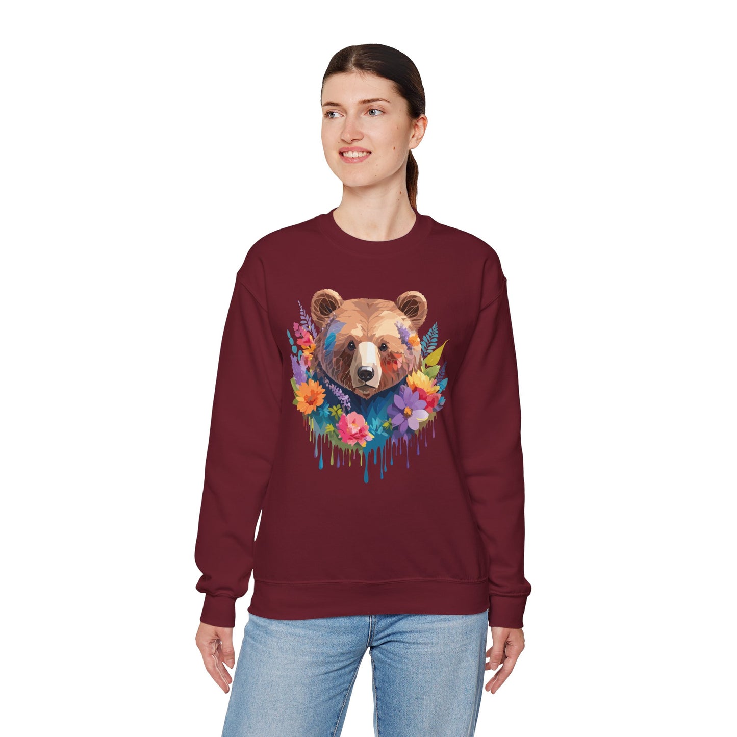 Unisex Floral Bear Sweatshirt, Animals Sweatshirt, Floral Sweatshirt, Art Design Sweatshirt