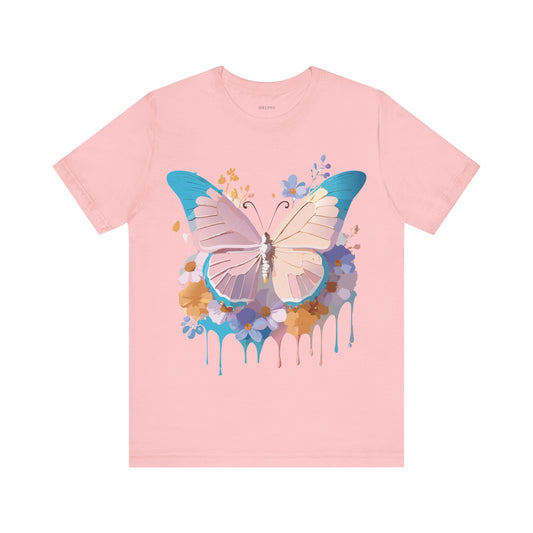 Natural Cotton Tee Shirt with Butterfly