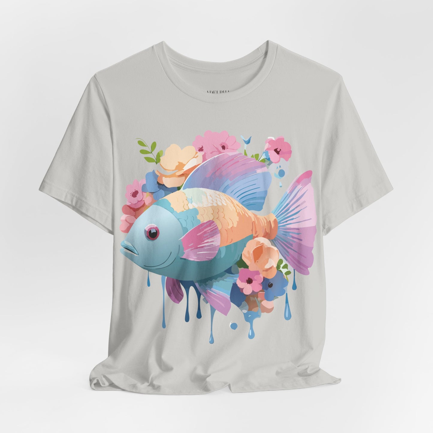 Natural Cotton Tee Shirt with Fish