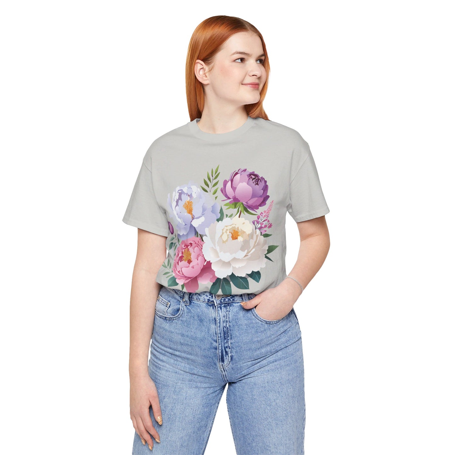 T-shirt en coton naturel avec fleurs