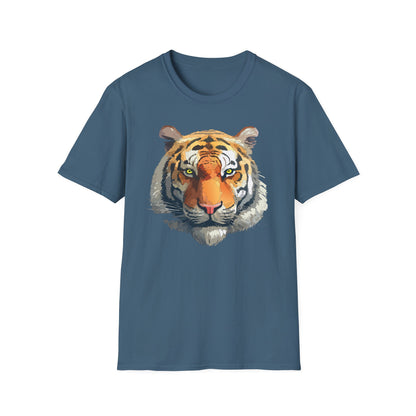 Tiger Print T Shirt Unisex Animal Tee 100 Percent Cotton Softstyle Gildan 64000