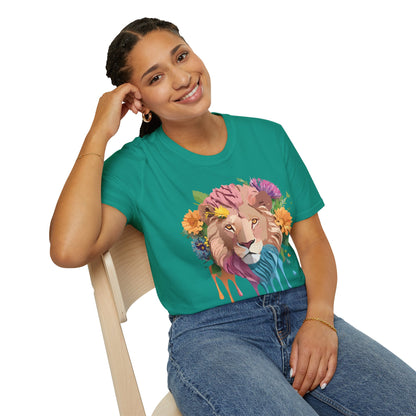Floral Lion Shirt Unisex Tee Animal Print Gildan Softstyle 64000
