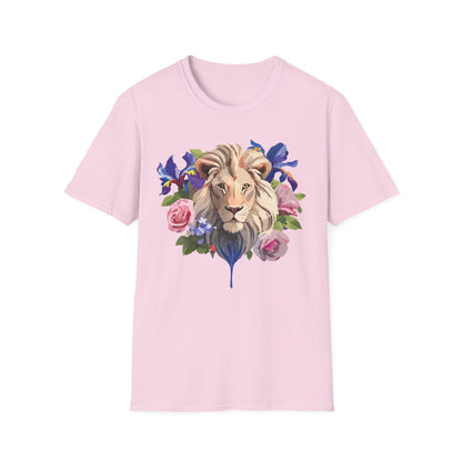 Unisex Lion Shirt Floral Lion Tee Softstyle Gildan 64000 100 Percent Cotton