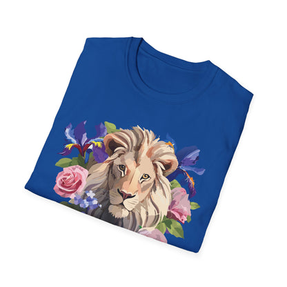 Unisex Lion Shirt Floral Lion Tee Softstyle Gildan 64000 100 Percent Cotton