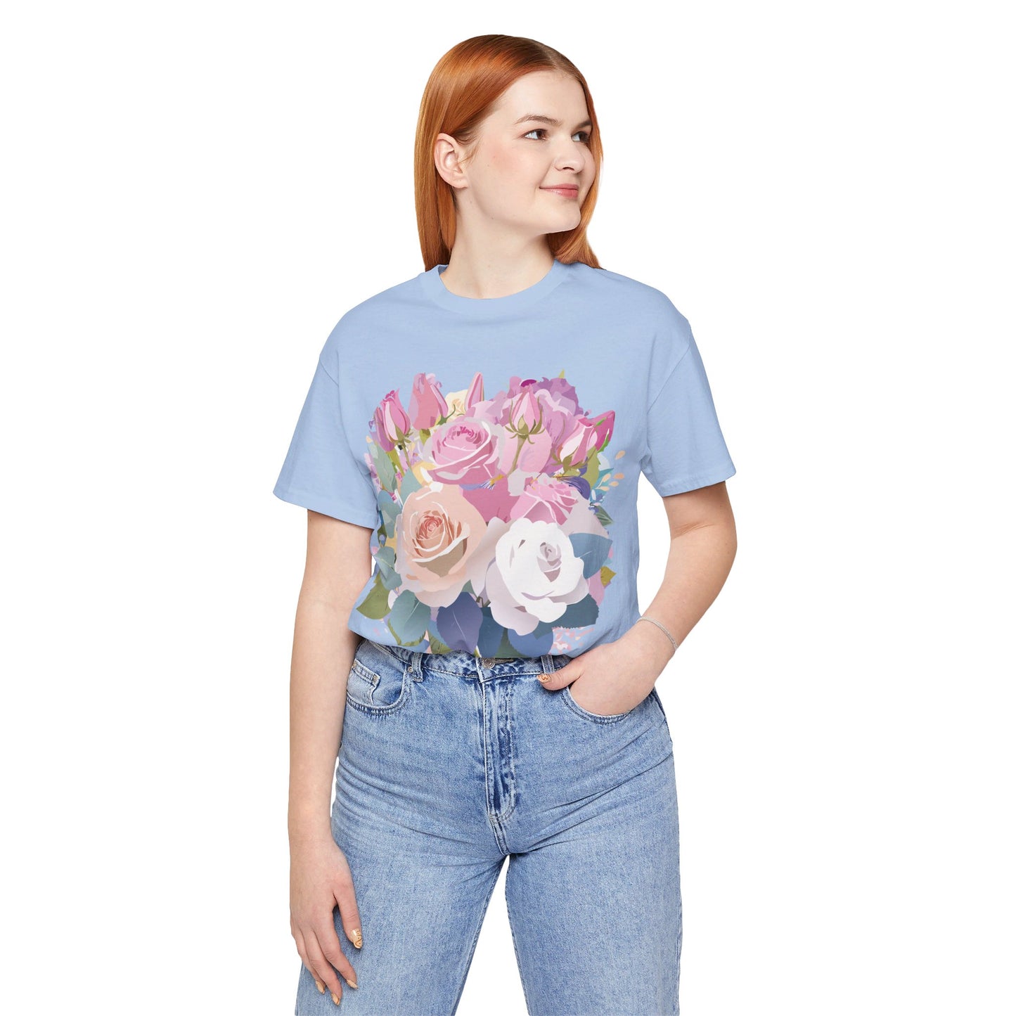 Natural Cotton Tee Shirt with Flowers