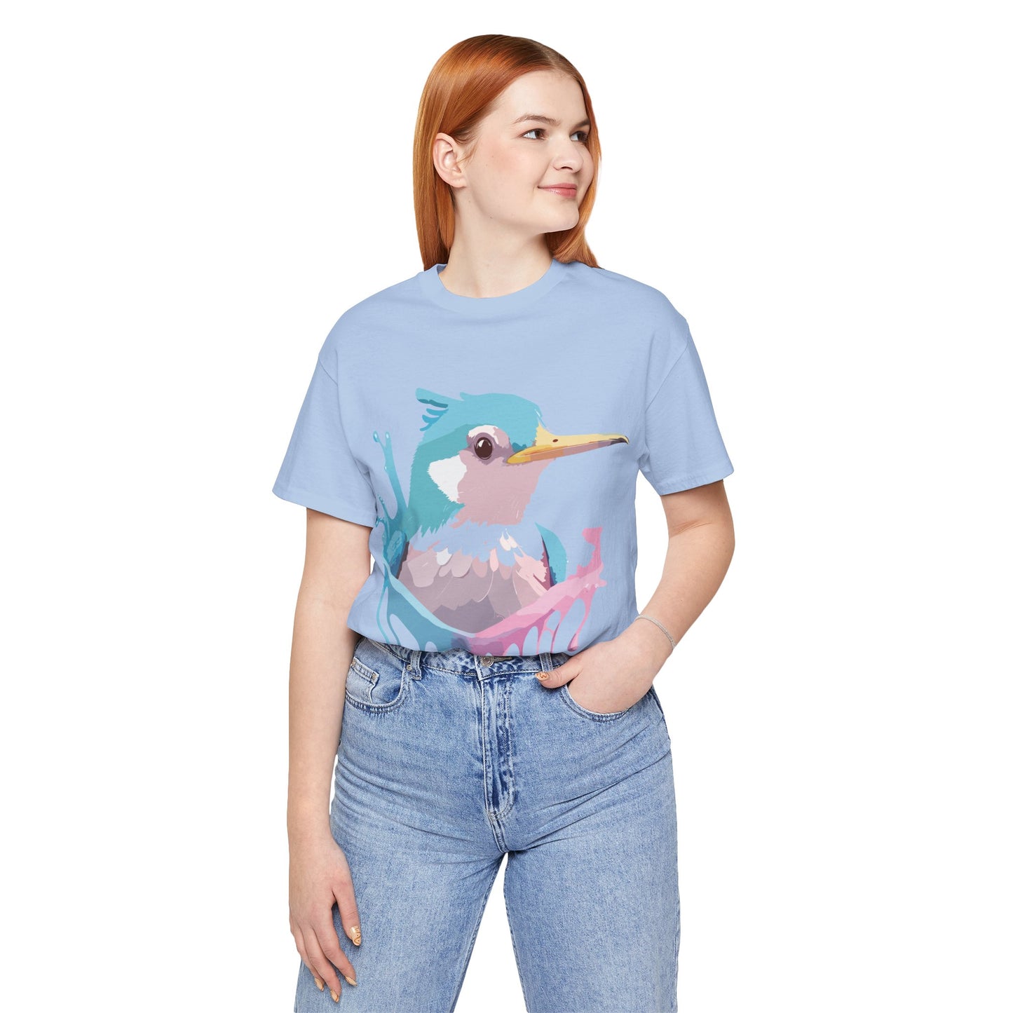 Natural Cotton Tee Shirt with Bird