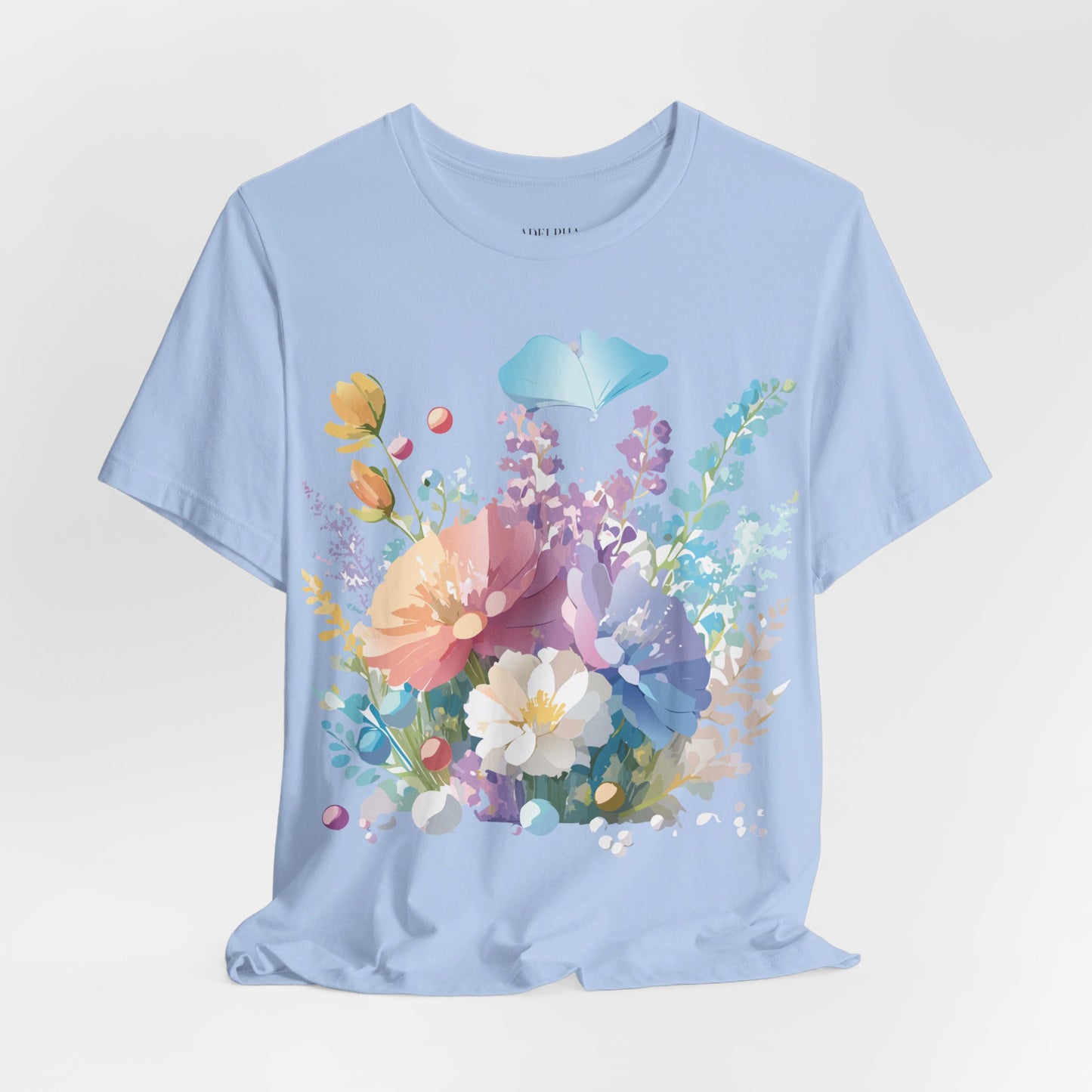 Natural Cotton Tee Shirt with Flowers