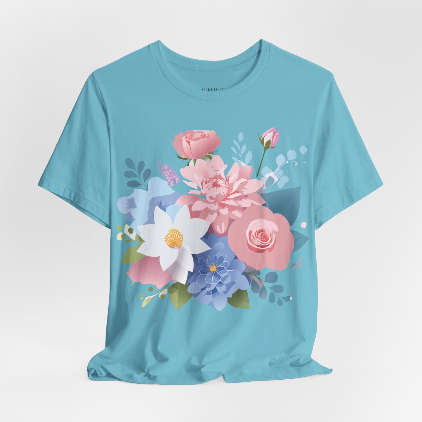 Natural Cotton Tee Shirt with Flowers