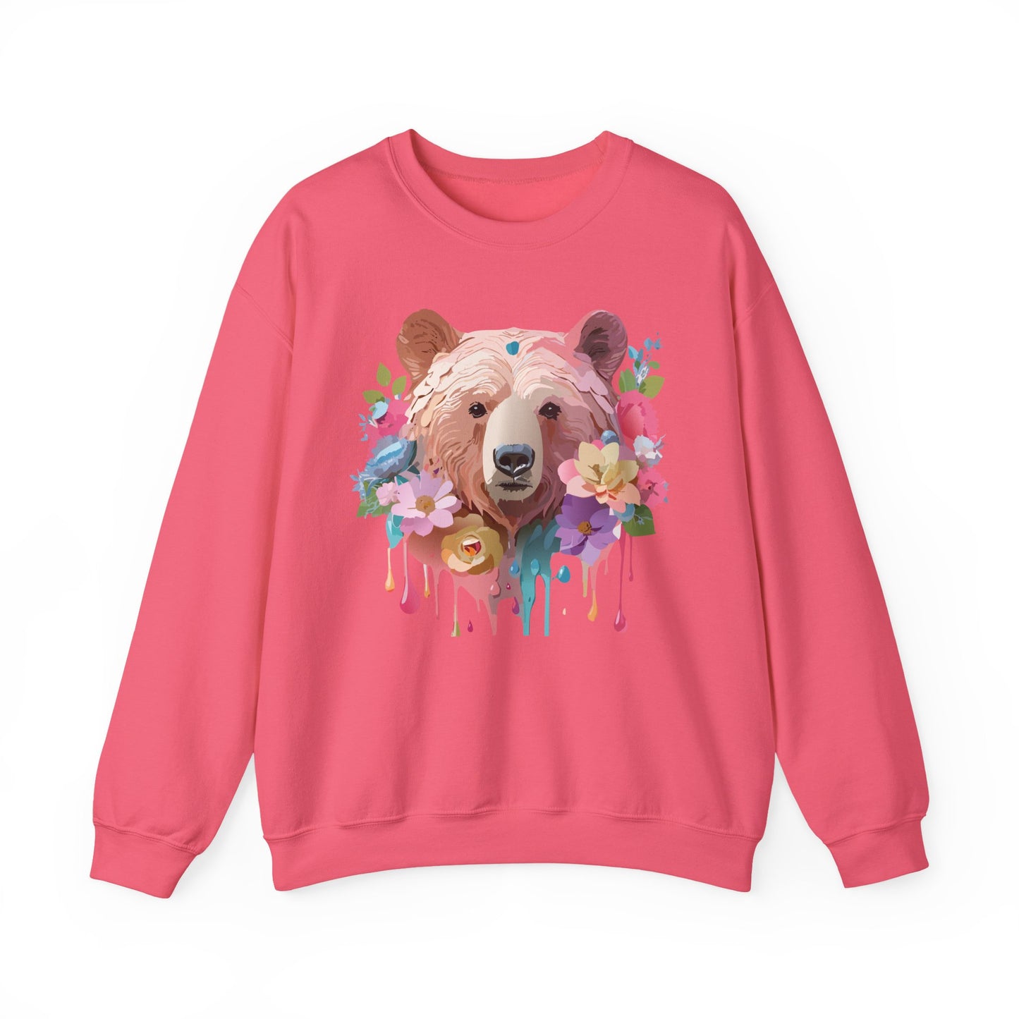 Unisex Floral Bear Sweatshirt, Animals Sweatshirt, Floral Sweatshirt, Art Design Sweatshirt