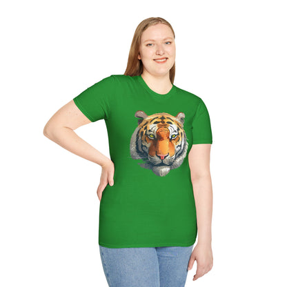 Tiger Print T Shirt Unisex Animal Tee 100 Percent Cotton Softstyle Gildan 64000