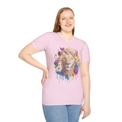 Lion Shirt Unisex Floral Lion Tee Gildan Softstyle 64000 Short Sleeve