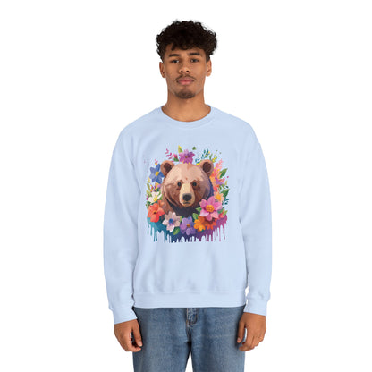 Unisex Floral Bear Sweatshirt Art Design Animals Print Sweatshirt Collection
