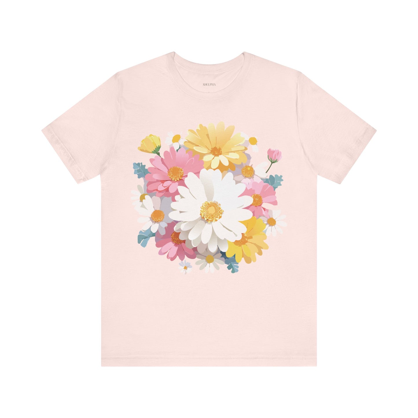 Natural Cotton Tee Shirt with Flowers