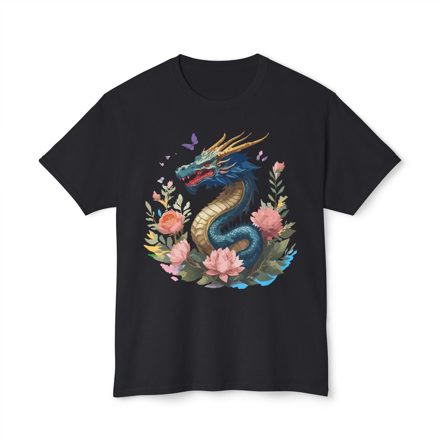 Dragon T-Shirt, Vintage Dragon Tee, Floral Tees, Dragon Art Design Shirt, Tee Shirt with Dragon 2