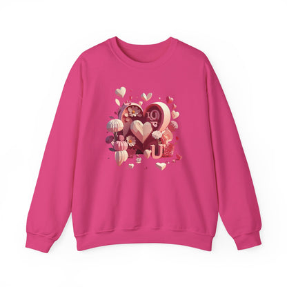 Unisex Floral Big Heart Sweatshirt Love Floral Valentine Day Cotton Poly Blend